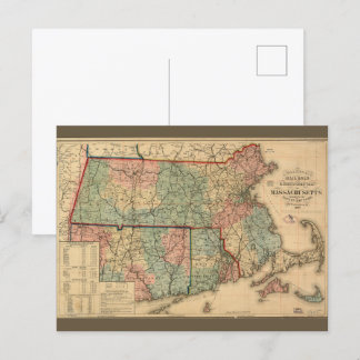 Rail Road & Township Map of Massachusetts, 1879 Postcard