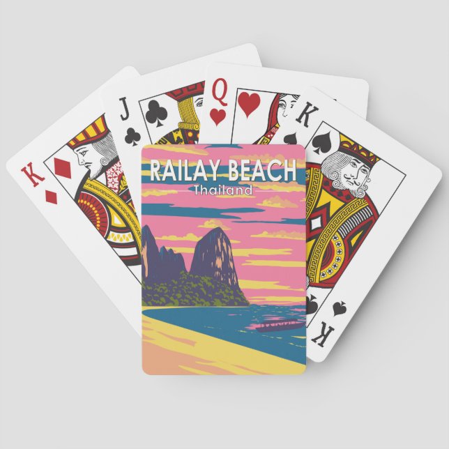 Railay Beach Thailand Travel Art Vintage Playing Cards (Back)