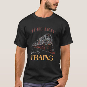 Railroad Boy Loves Train Railway Station Steam Loc T-Shirt