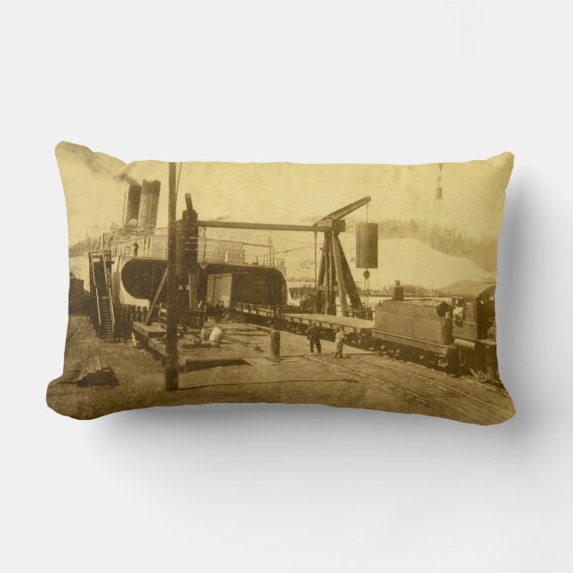 Railroad Car Ferry Docks at Grand Haven, Michigan Lumbar Cushion (Front)