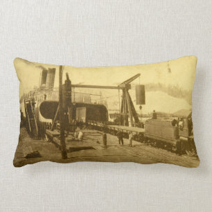 Railroad Car Ferry Docks at Grand Haven, Michigan Lumbar Cushion