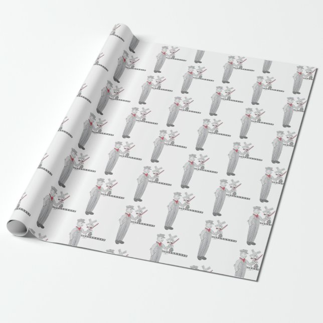 Railroad Crossing Conductor Wrapping Paper (Unrolled)