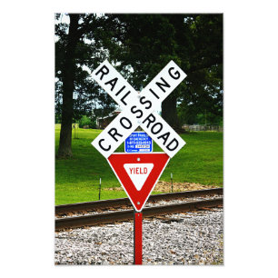 Railroad Crossing Sign on Small Wooden Post Print