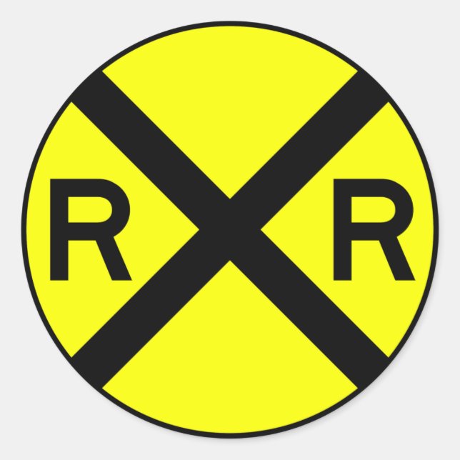 Railroad Crossing Warning Street Sign Train Classic Round Sticker (Front)
