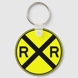 Railroad Crossing Warning Street Sign Train Key Ring