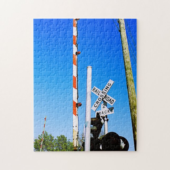Railroad Crossing With Gate in Front of Mast Jigsaw Puzzle (Vertical)