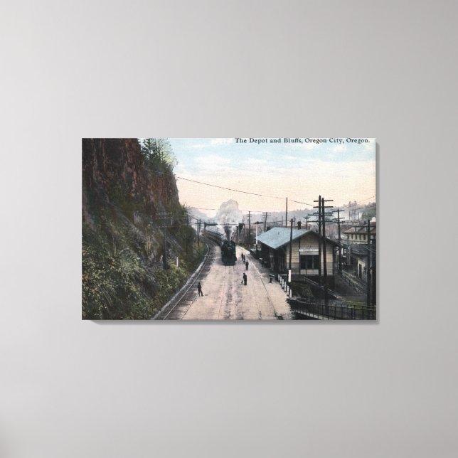Railroad Depot and Bluffs City, OR Canvas Print (Front)