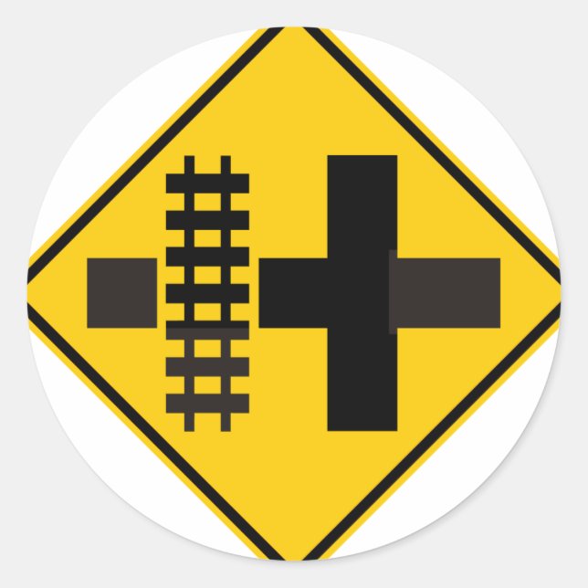Railroad Parallels Main Road at Crossroad Sign Classic Round Sticker (Front)