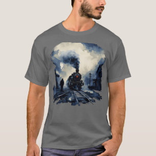 Railroad station scene steam locomotive T-Shirt