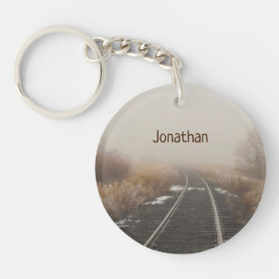 Railroad Track in Foggy Landscape Personalized Key Ring