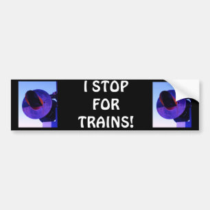 Railroad train crossing signal in purple bumper sticker
