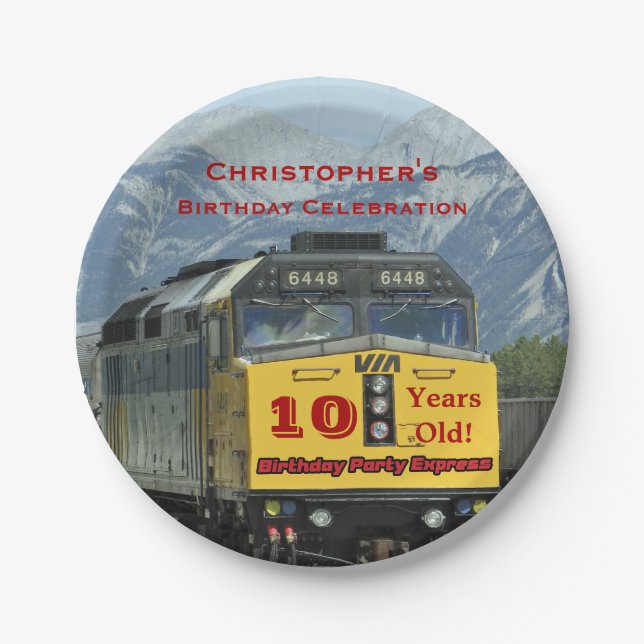 Railroad Train Engine 10th Birthday Party Custom Paper Plate (Front)