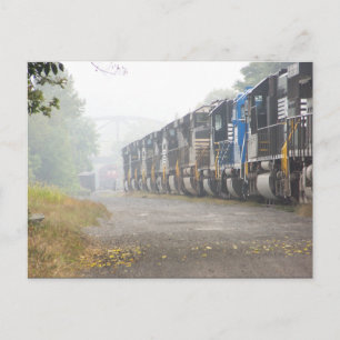 Railroad Train Locomotives In The Mist Postcard