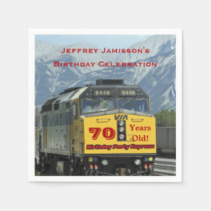 Railroad Train Paper Napkins, 70th Birthday Custom Napkin