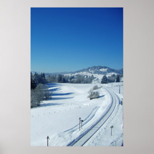 Railroad Train Tracks thru Snow Poster