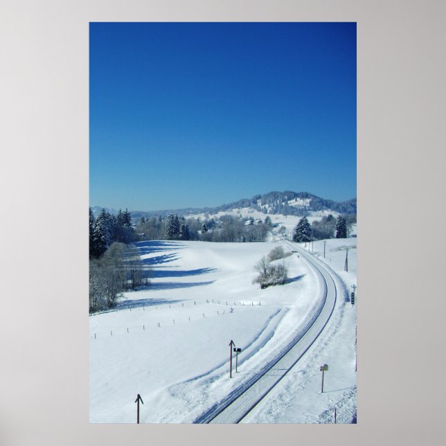 Railroad Train Tracks thru Snow Poster (Front)