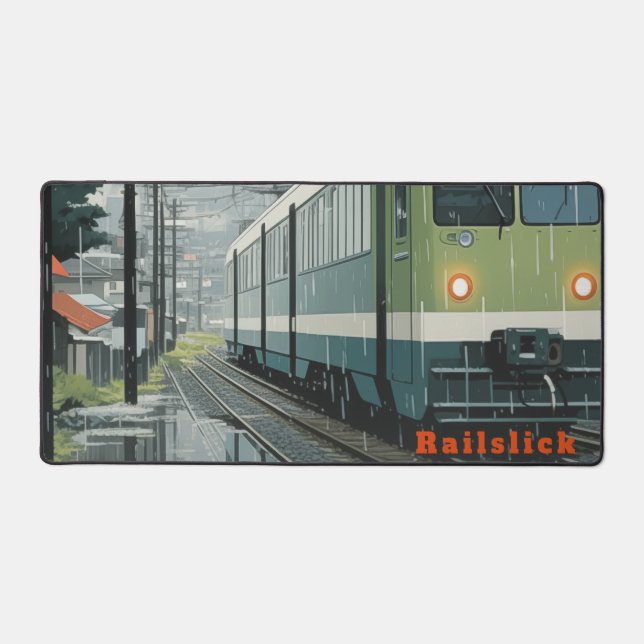 Railslick: Rain on the Line Desk Mat (Front)
