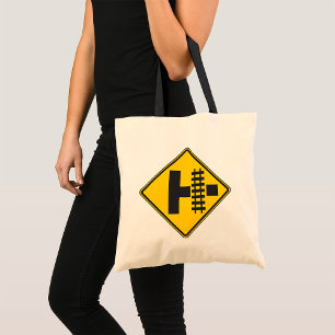 Railway Crossing Road Sign Train Tracks Tote Bag