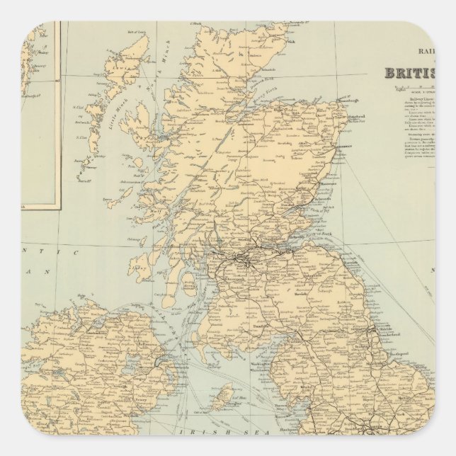 Railway map, British Isles Square Sticker (Front)