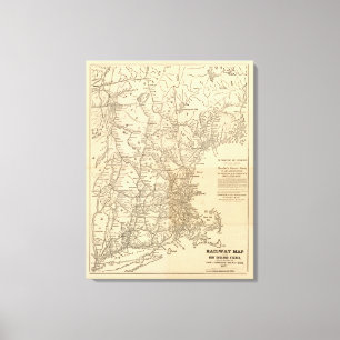 Railway map New England States Canvas Print