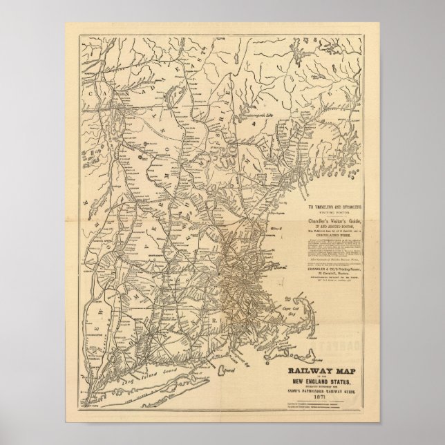 Railway map New England States Poster (Front)
