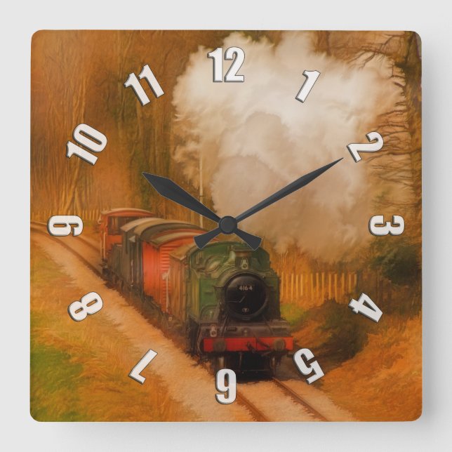 Railway Steam Engine Fine Art for Train-lovers Square Wall Clock (Front)