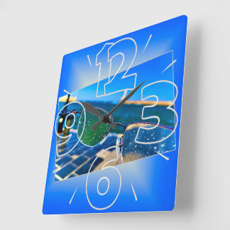 Rain at sea square wall clock