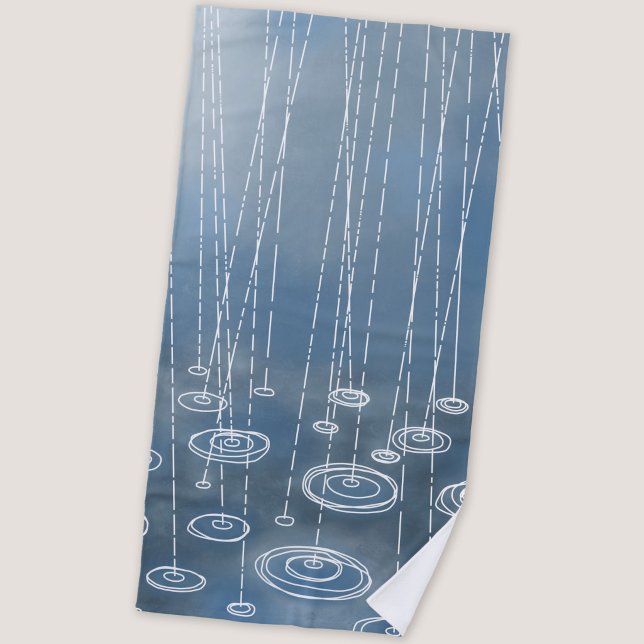 Rain Beach Towel (Rainy Weather art blue and white fun beach towel)