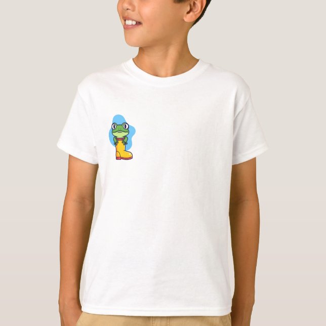 Rain Boot Frog Peekaboo Kids T-Shirt (Front)