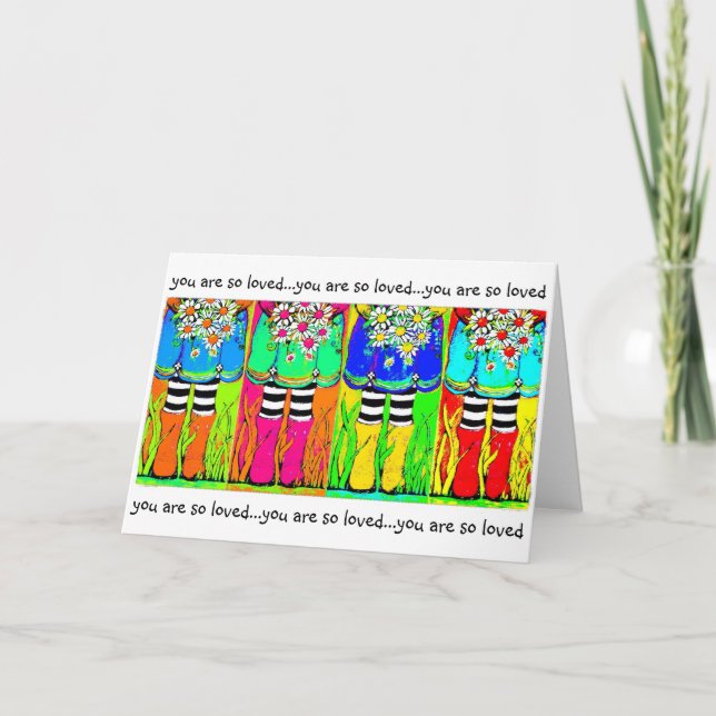 Rain boots and daisies, springtime, puddles happy card (Front)