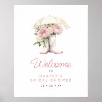 Rain Boots & Pink Peonies Bridal Shower Welcome