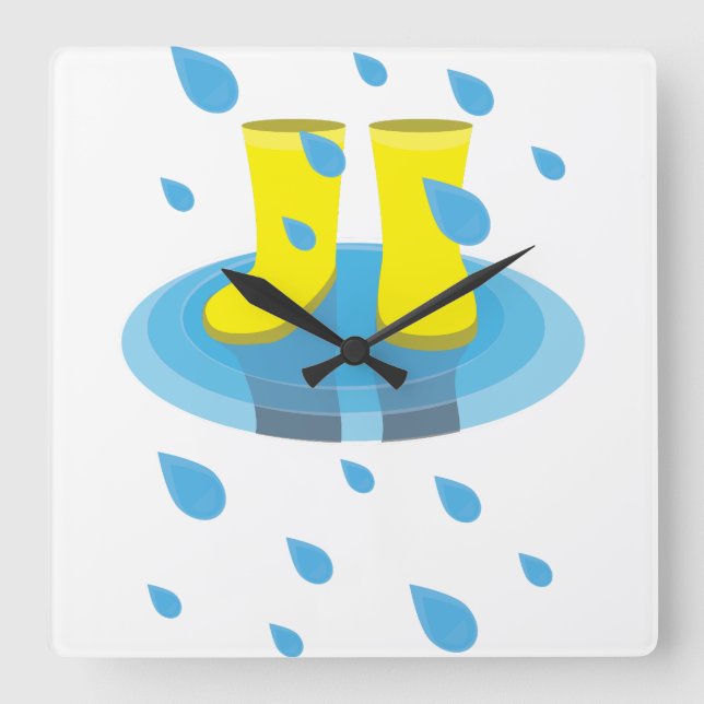 Rain Boots Square Wall Clock (Front)