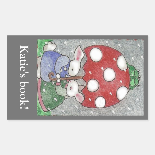 Rain Bunnies bookplate Rectangular Sticker (Front)