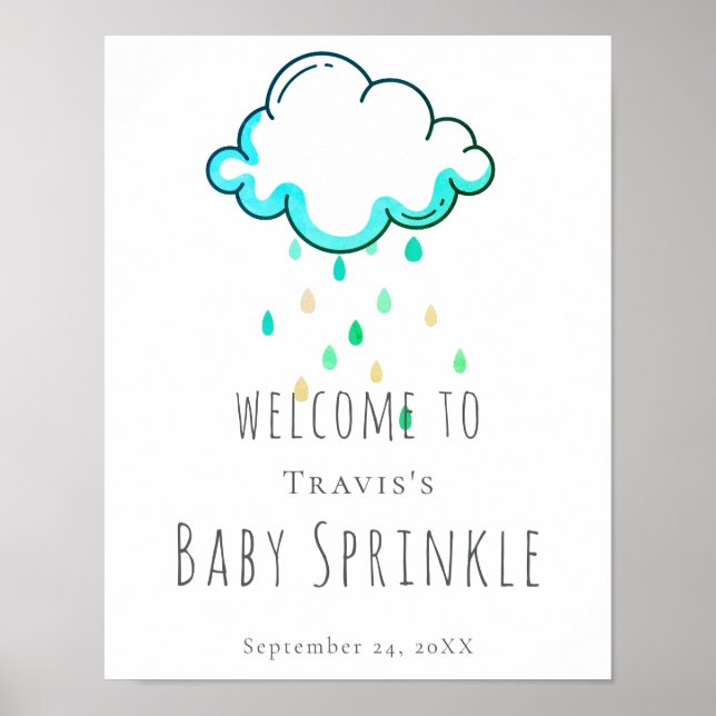 Rain Cloud Baby Boy Shower Sign (Front)