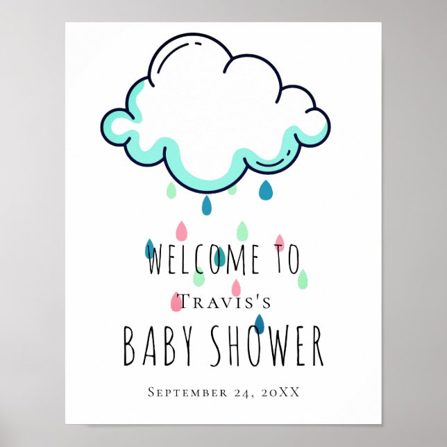 Rain Cloud Baby Sprinkle Welcome Sign (Front)