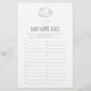 Rain Cloud Boy Baby Shower Baby Name Race Game