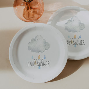 Rain Cloud Boy Baby Shower Paper Plate