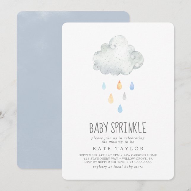 Rain Cloud Boy Baby Sprinkle Invitation (Front/Back)