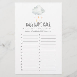 Rain Cloud Girl Baby Shower Baby Name Race Game