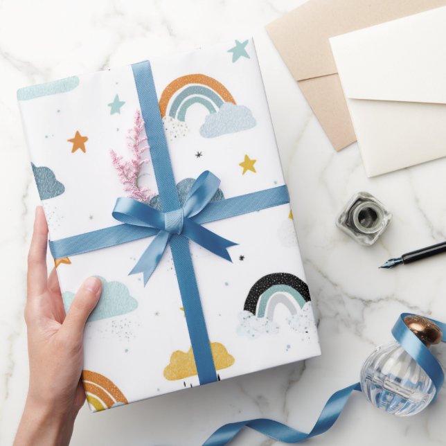 Rain Clouds and Rainbows Baby Shower Wrapping Paper (Gifting)
