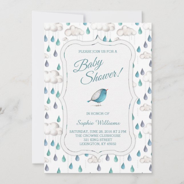 Rain Clouds and Raindrops Baby Shower Invitation (Front)