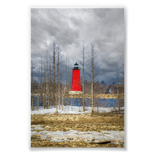 Rain Clouds Over East Breakwall Lighthouse MI Photo Print (Front)