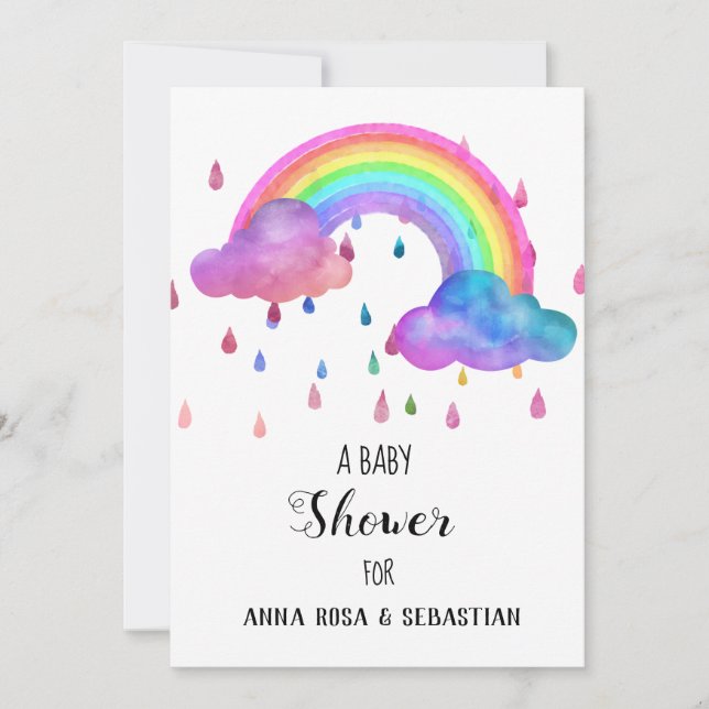 *~* Rain Clouds Rainbow Baby Shower Invitation (Front)