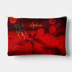 Rain Dotted Red Accessory Pouch