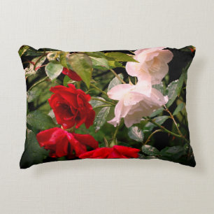 Rain Drenched Red And White Roses   Decorative Cushion