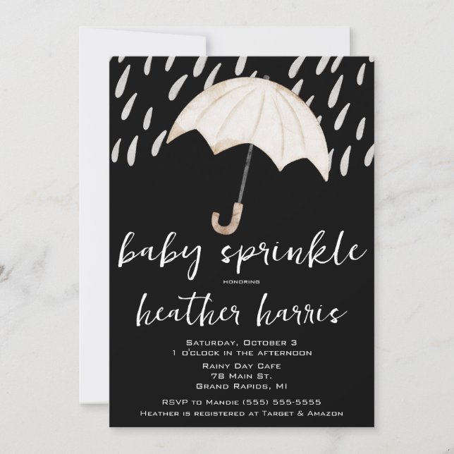 Rain Drops and Umbrella Baby Sprinkle, Shower Invitation (Front)
