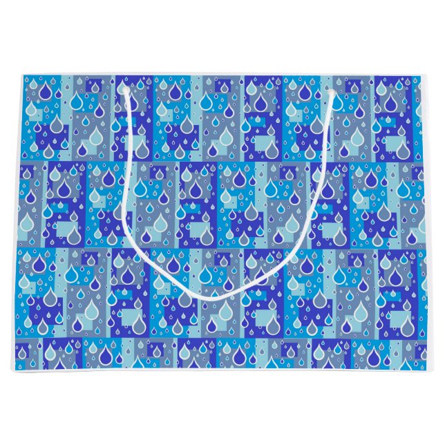 Rain Drops April Showers Multi Blue Design Large Gift Bag (Front)
