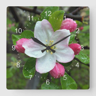 Rain drops on little flower square wall clock
