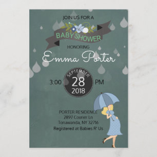 Rain Drops Shower Umbrella Baby Shower Invitation