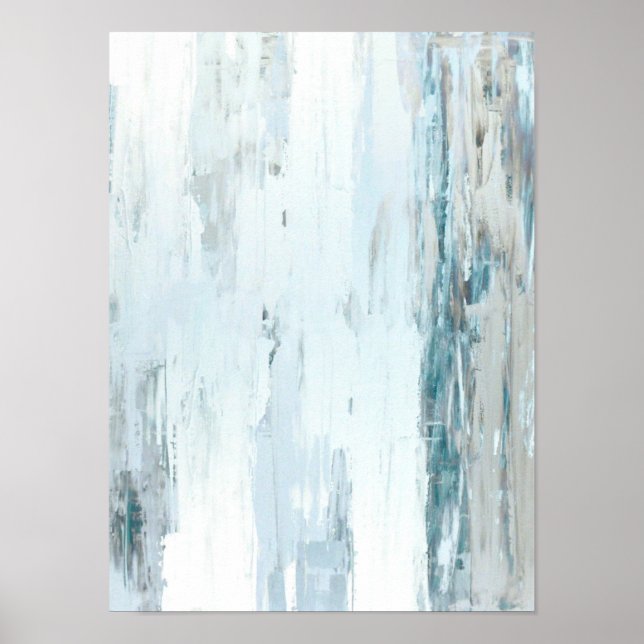 'Rain Drops' Teal and Beige Abstract Art Poster (Front)
